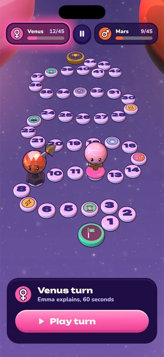 3D game board with the Venus and Mars pawns