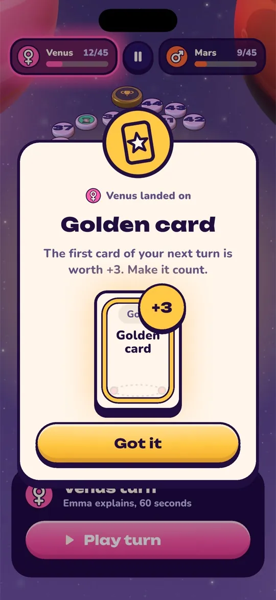 Golden card special field: the next card is worth three points