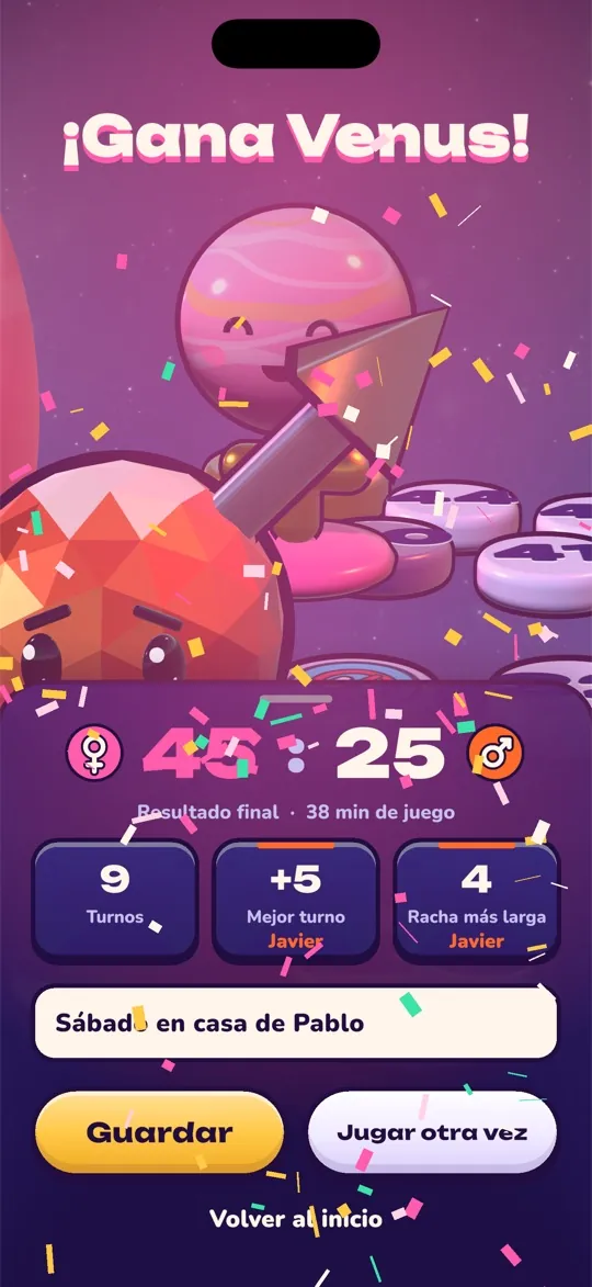 Pantalla de victoria: Venus gana 45 a 25
