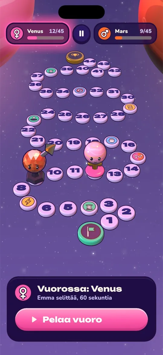 3D-pelilauta, jolla Venus- ja Mars-nappulat