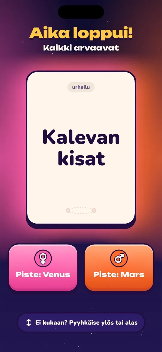 Aika loppui -näyttö, jossa kumpi tahansa joukkue voi saada viimeisen sanan