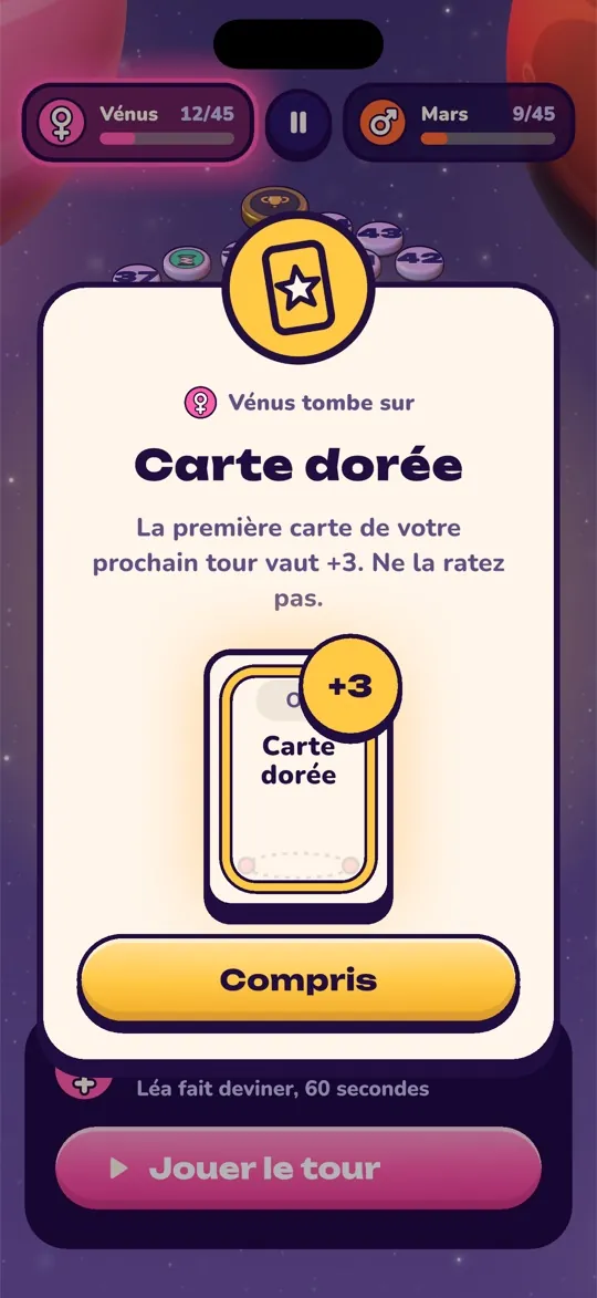 Case spéciale Carte dorée : la carte suivante vaut trois points