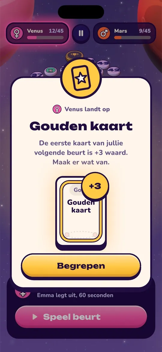 Speciaal vakje Gouden kaart: de volgende kaart is drie punten waard