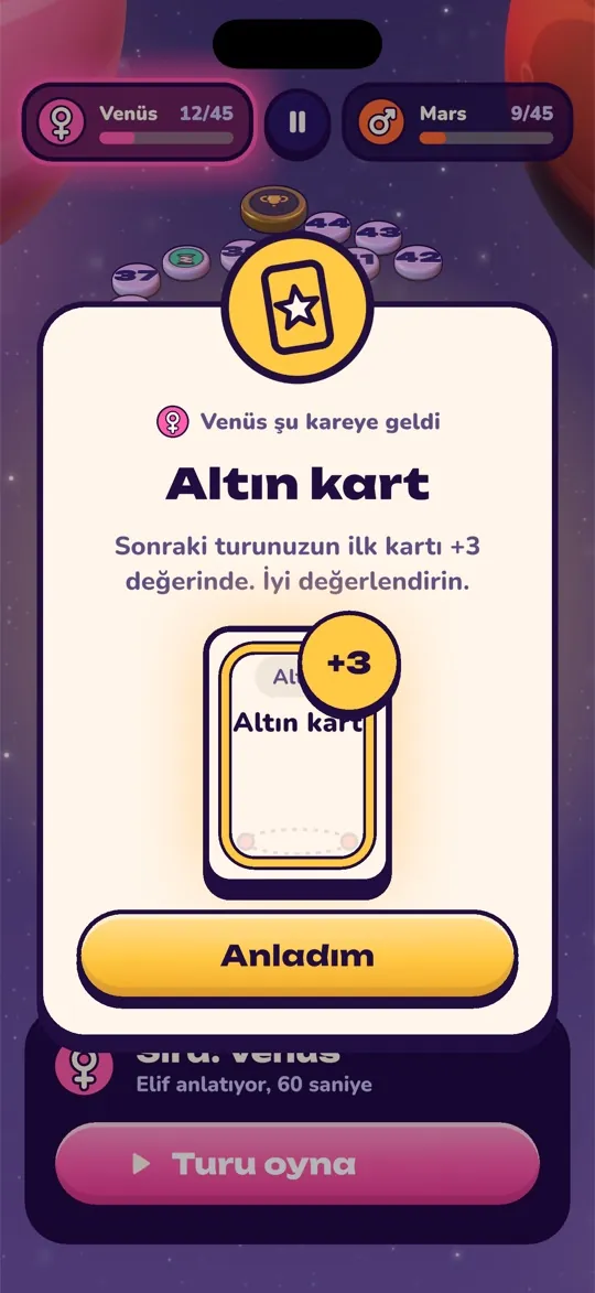 Altın kart özel alanı: sonraki kart üç puan değerinde